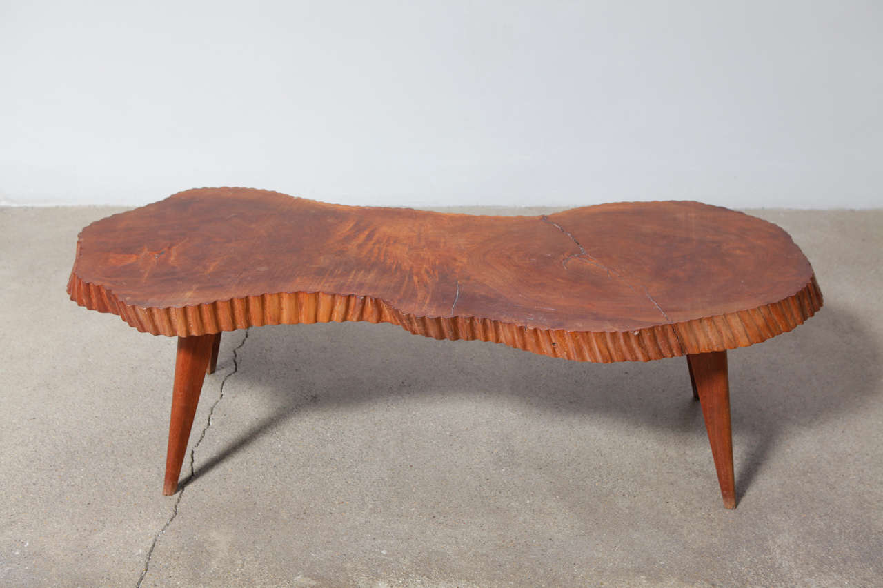 Mid-20th Century 1960's French solid wood organic shaped coffee table